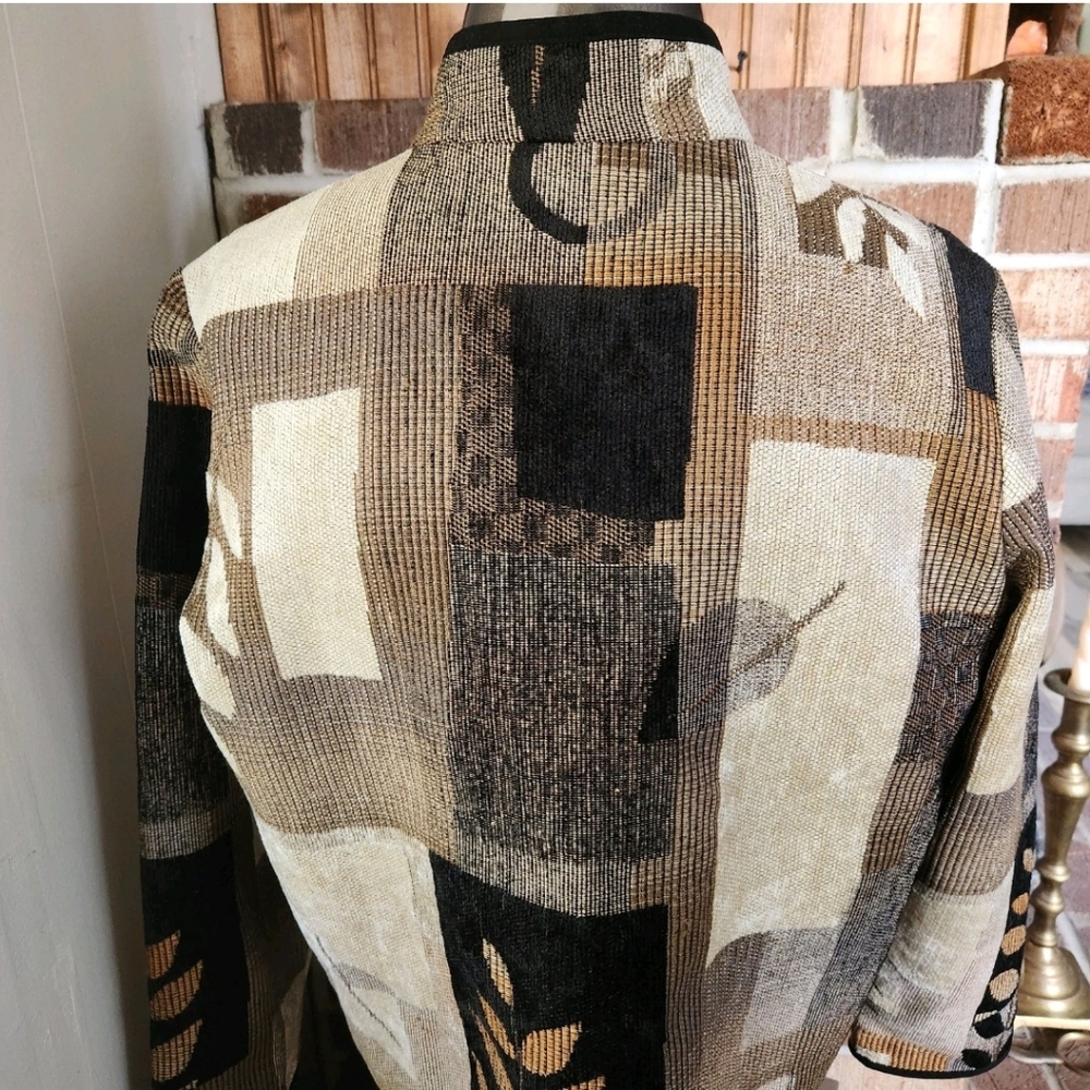 Vtg Boho Tapestry Jacket Women's L Fall Foliage Earth Tone Leaf Art Wear Zip Up - Picture 5 of 16